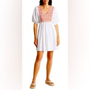Madewell XS Embroidered Poplin V-Neck Mini Dress